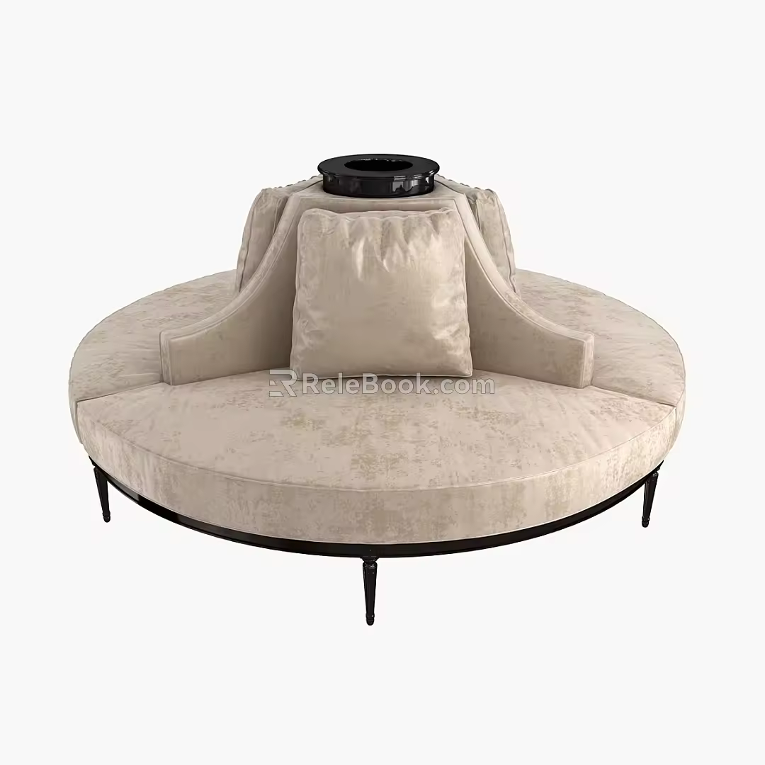 Retro sofa stool bench round 3d model