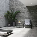 Modern Basement Interior With Concrete Walls Skylight Natural Light Seating Area And Plant