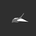 Simple White Flying Bird Silhouette With Spread Wings On Black Background