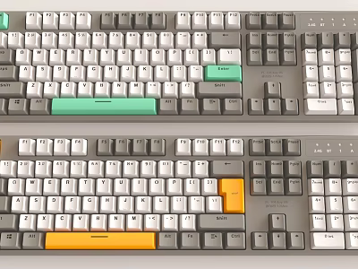 Mechanical Keyboards Two Models with Green and Orange Accent Keys Modern Design 3d model