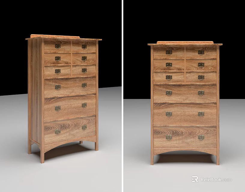 Classic Solid Wood Chest of Drawers Featuring Multiple Storage Drawers and Metal Handles 3d model 