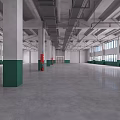 Bright Spacious Unfurnished Industrial Factory Interior With Concrete Columns Exposed Pipes And Large Windows