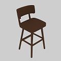 Two Modern Brown Leather Bar Stools With Wooden Legs And Backrest