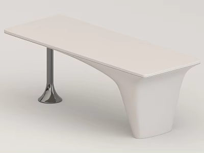 Modern White Desk With Unique Stylish Base And Metal Support 3d model