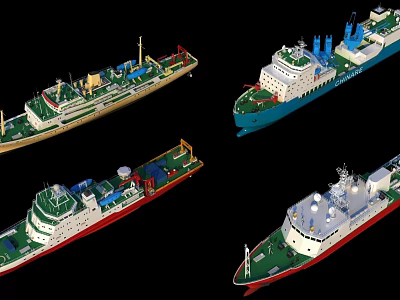Multiple Warships With Varied Designs Colors And Structures On Black Background 3d model