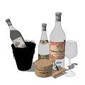Wine Bottles Glass Ice Bucket Cheese Wooden Container And Corkscrew Setup