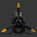 Green And Orange Mechanical Device With Yellow Black Propeller Cables And Slender Structure 3d model