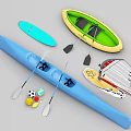 Colorful Water Sports Equipment Collection Featuring Kayak Paddleboard Sailboat Paddles And Balls