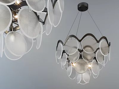 Elegant Modern Chandelier With Frosted Glass Circular Shades And Metal Frame Design 3d model