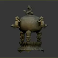 Ancient Bronze Censer With Mythical Beast Decorations And Three Legged Base 3d model
