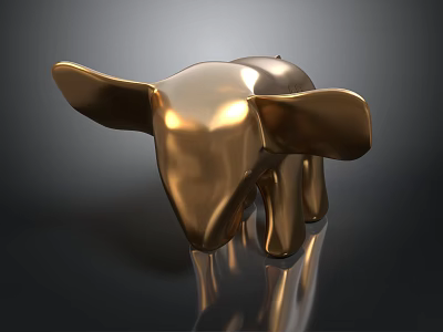 Decorative Golden Elephant Sculpture With Shiny Metallic Surface And Dark Background 3d model