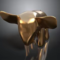 Decorative Golden Elephant Sculpture With Shiny Metallic Surface And Dark Background
