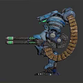 Blue Mechanical Creature With Armored Exoskeleton Glowing Eyes Weapon And Tail