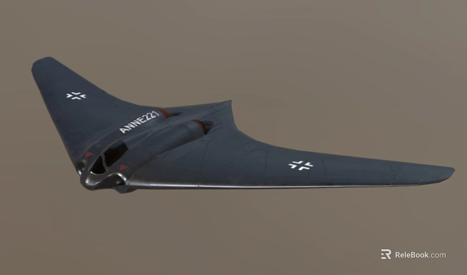 Black Military Fighter Jet Featuring Flying Wing Design And AN11E22 Wing Identification Markings 3d model 