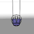 Hanging Chair With Heart Shaped Metal Frame And Purple Cushions In Minimalist Room
