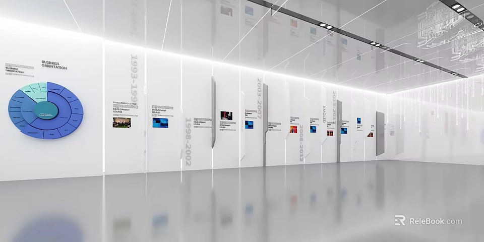 Modern Exhibition Hall with Digital Displays White Walls and Reflective Floors 3d model 