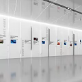 Modern Exhibition Hall with Digital Displays White Walls and Reflective Floors