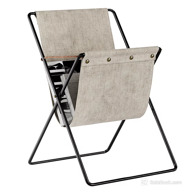 Minimalist Side Table With Black Metal Frame And Beige Fabric Surface For Living Room 3d model 