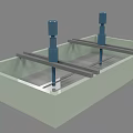 Industrial Equipment With Rectangular Container Blue Cylindrical Components And Metal Rods