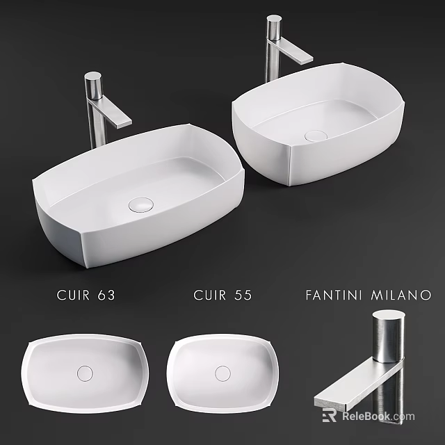 FANTINI MILANO CUIR 63 and CUIR 55 White Oval Shaped Modern Bathroom Sinks 3d model 