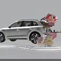 White Car Open Trunk Setup With Decorative Lights Plants And Tables