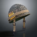 Camouflage Military Helmet with Bullets Attached on Side and Adjustable Straps with Chin Support