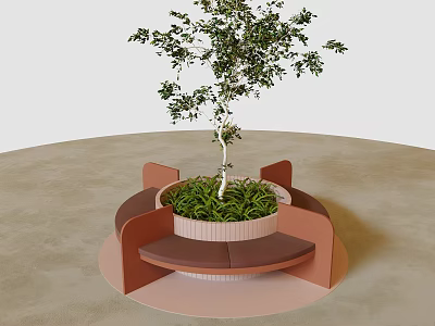 Circular Public Seating with Central Tree Curved Seats and Modern Design 3d model