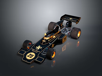 Black And Gold Race Car With Number 25 Streamlined Design And Rear Wing 3d model