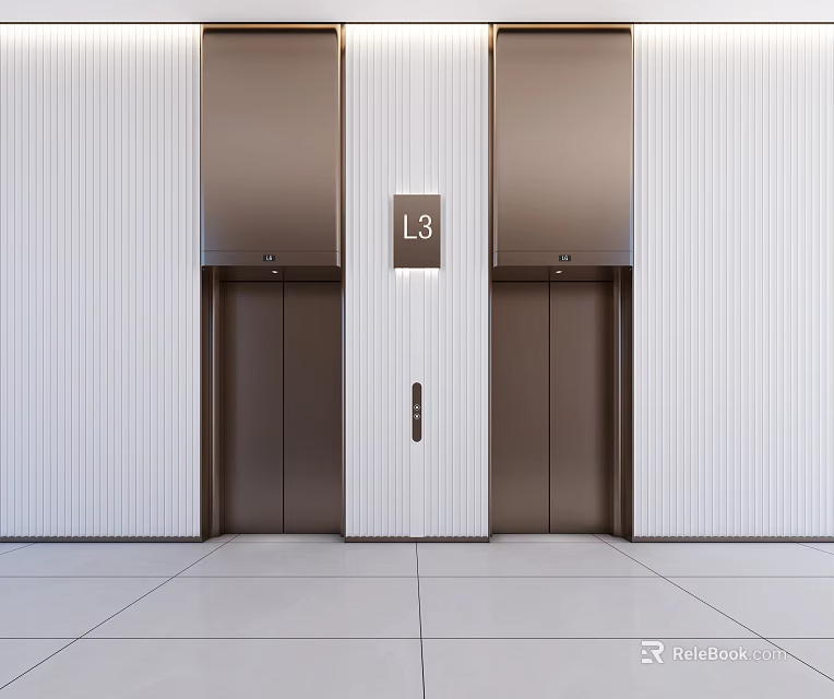 Modern Elevator Lobby With Two Elevators And L3 Sign 3d model 
