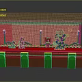 Pixel Art Game Scene With Characters On Green Platform And Purple Background