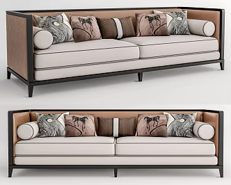New Chinese Double Sofa Three-Seat Sofa 3d model