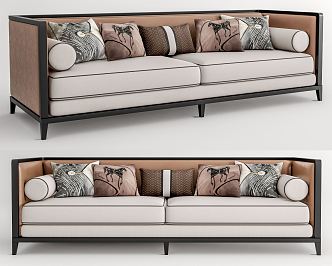 New Chinese Double Sofa Three-Seat Sofa 3d model