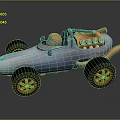 Vintage Open Top Silver Car with Gold Engine Parts and Large Wheels