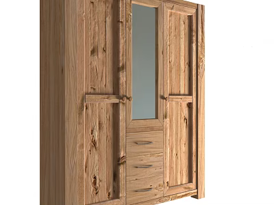 Natural Wood Wardrobe With Mirror Door And Drawers For Bedroom Storage Solution 3d model