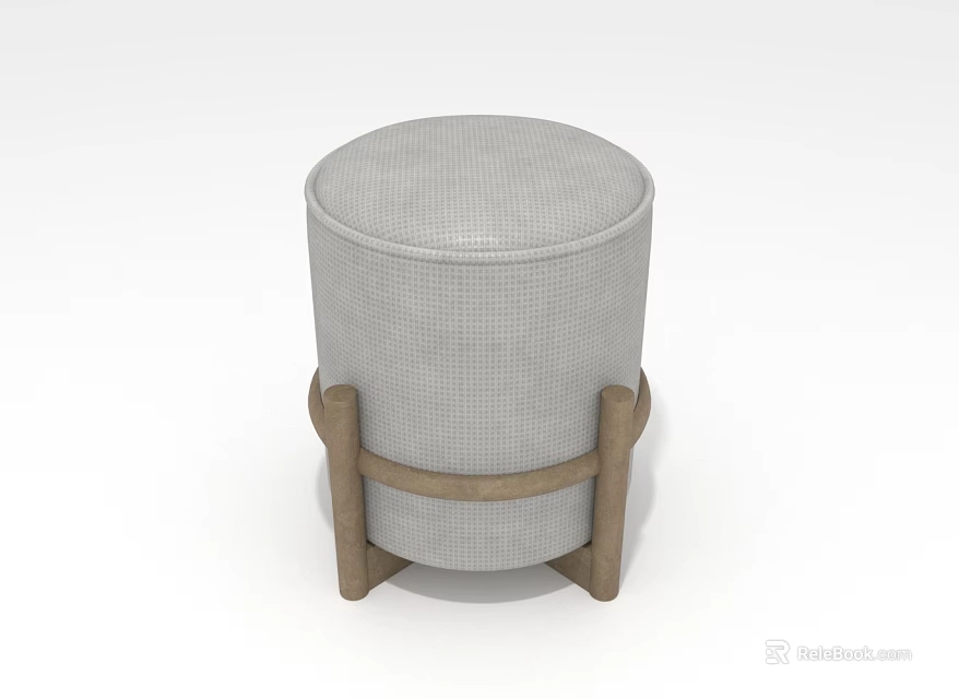 Modern Gray Padded Sofa Stool Featuring Wooden Legs And Minimalist Design 3d model 