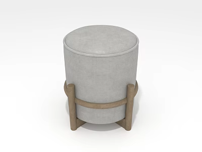 Modern Gray Padded Sofa Stool Featuring Wooden Legs And Minimalist Design 3d model
