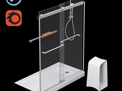 Modern Shower Sauna With Transparent Glass Screen Metal Frame White Base And Handheld Showerhead 3d model