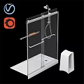 Modern Shower Sauna With Transparent Glass Screen Metal Frame White Base And Handheld Showerhead