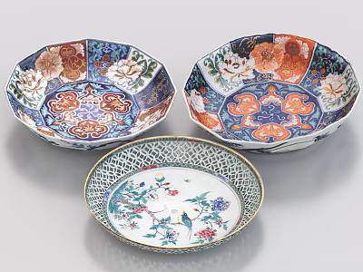 Exquisite Decorative Tableware Set Adorned With Floral And Ornamental Patterns 3d model