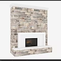 Modern Fireplace With Stone Wall Backdrop White Frame And Flames 3d model
