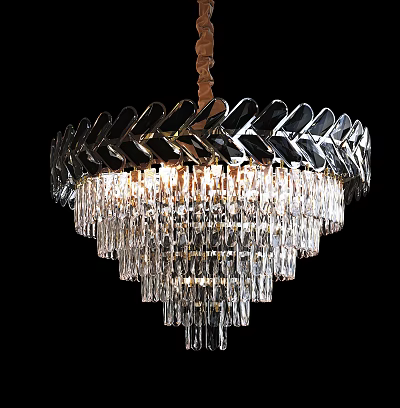 Elegant Crystal Chandelier with Multi Layer Hanging Crystal Prisms and Warm Bright Illumination 3d model