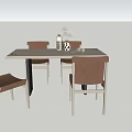 Modern Minimalist Dining Table Set With Four Brown Upholstered Chairs And White Frames 3d model