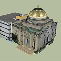 Classic European Style Architecture With Golden Dome And Stone Exterior