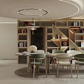 Elegant Modern Dining Room Interior With Round Table Chairs And Wall Photo Frames Pendant Light