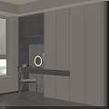 Modern Built in Wardrobe with Neutral Tone Dressing Table Mirror and Chair by Window 3d model