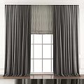 Gray Curtains With Light Roman Shade For White Framed Grid Pane Window
