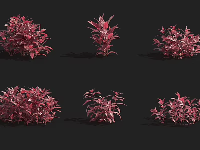 Red Decorative Shrubs With Various Shapes And Sizes On Dark Background 3d model