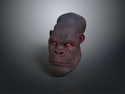 Dark Colored Gorilla Head 3D Model With Red Glowing Eyes Realistic Render Design 3d model