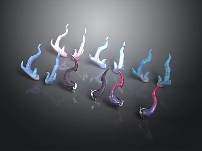 Colorful Curved Glowing Plants With Blue Pink Purple Hues In Abstract Design 3d model