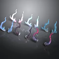 Colorful Curved Glowing Plants With Blue Pink Purple Hues In Abstract Design